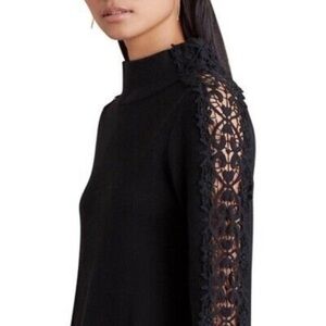 Anthropologie Knitted and Knotted Lace Funnel Neck Sweater Black Size Small